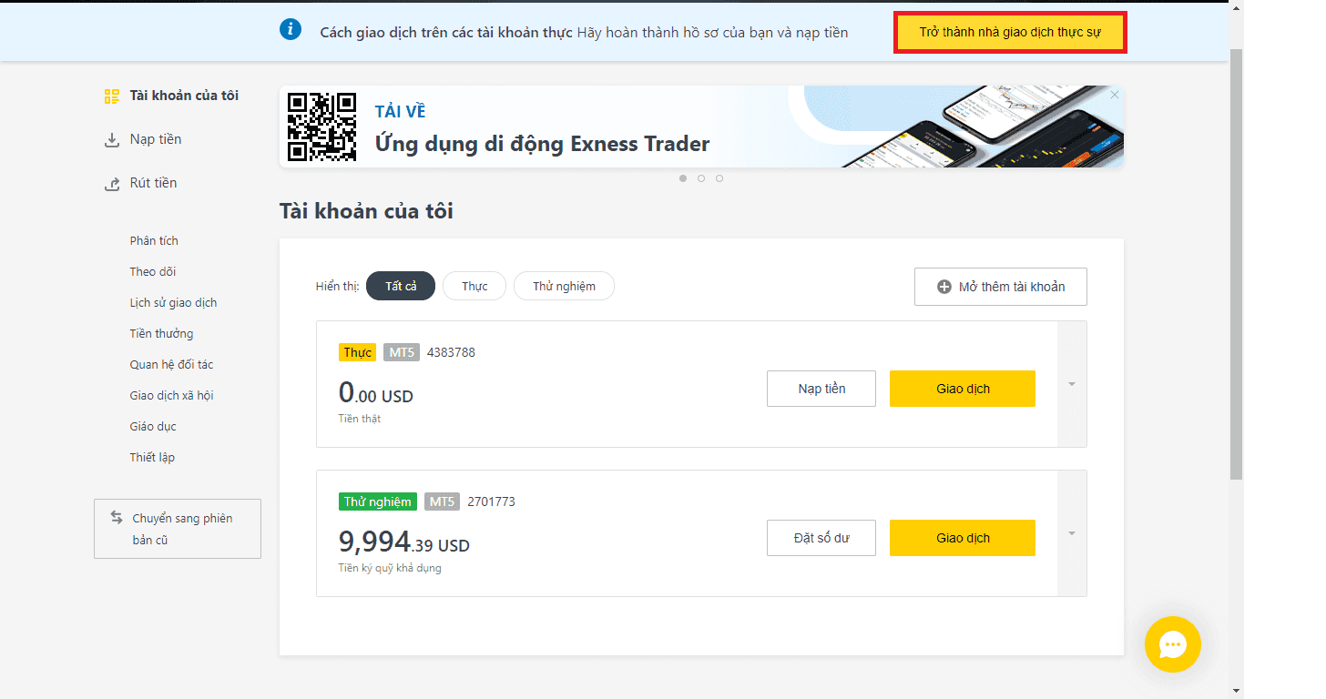 Hướng dẫn tạo tài khoản giao dịch forex trên sàn Exness