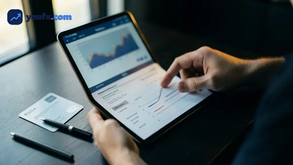 Nền tảng giao dịch Forex hiển thị biểu đồ cặp tiền tệ và công cụ đặt lệnh