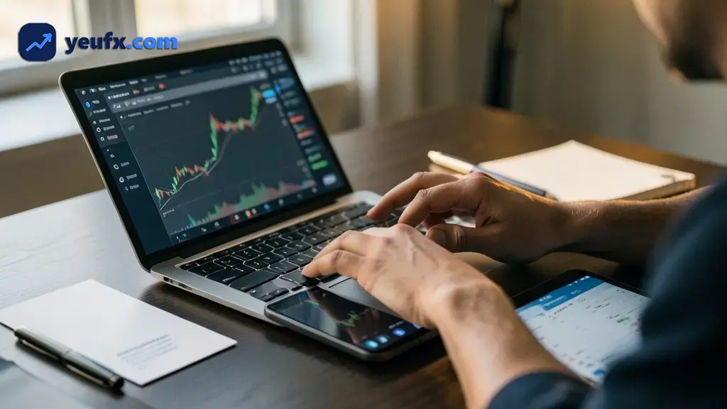 Trader phân tích biểu đồ trên nền tảng giao dịch