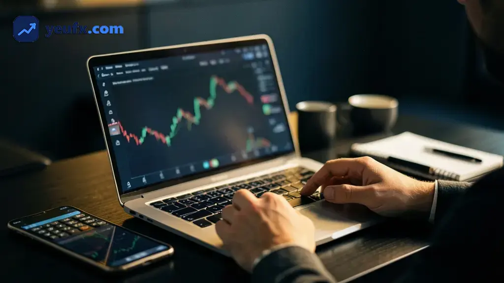 Biểu đồ cặp tiền tệ Forex và lệnh mua bán trên nền tảng giao dịch